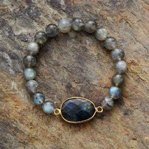 Natural 8mm Labradorite Stone Charm Bracelet